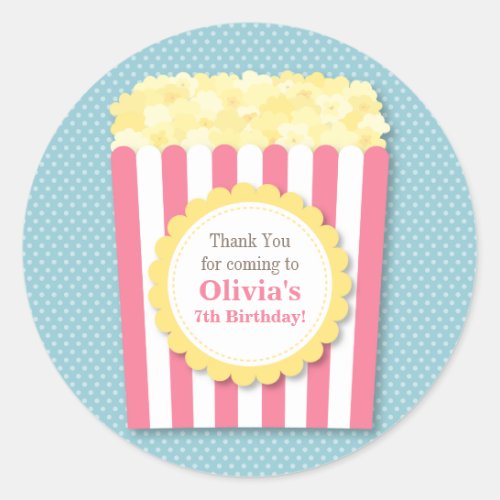 Thank You Popcorn Kids Birthday Party Stickers