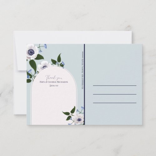 Thank You Post Card Anemone  blue delphinium