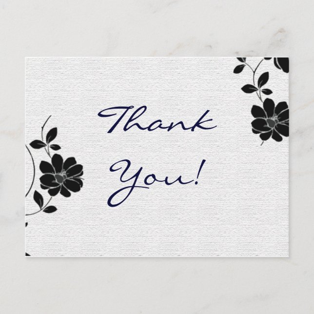 Thank You Post Cards Black Flowers (Front)
