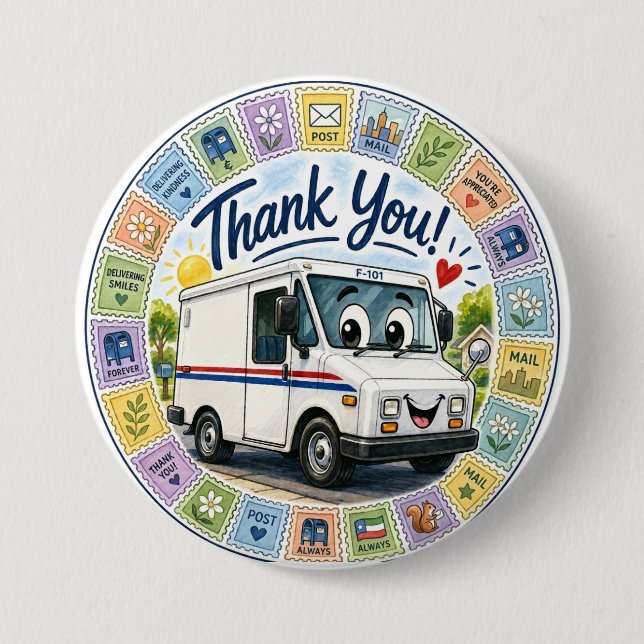 Thank you postal workers appreciation  button (Front)