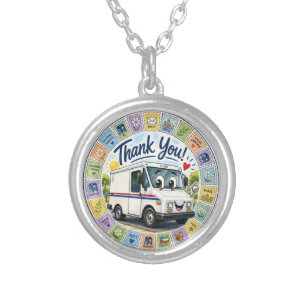Thank you postal workers appreciation silver plated necklace