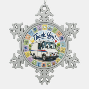 Thank you postal workers appreciation snowflake pewter christmas ornament