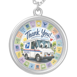 Thank you Postal Workers Silver Plated Necklace