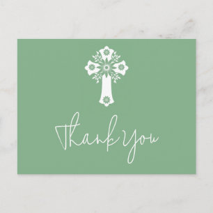 Thank You Postcard Floral Christening Sage Green