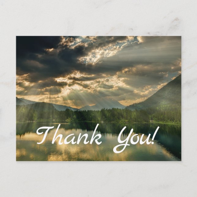 Thank you postcard. Sky, Mountains, Trees, Lake. Postcard (Front)
