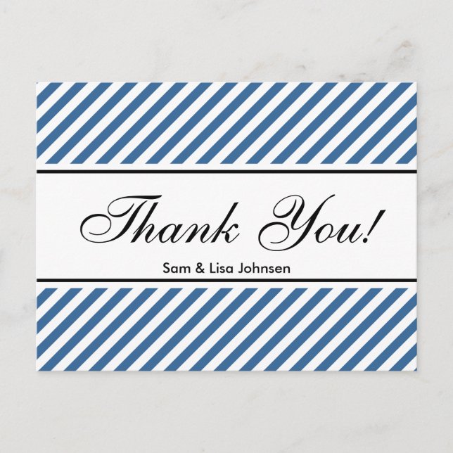Thank you postcards  | blue stripe pattern (Front)