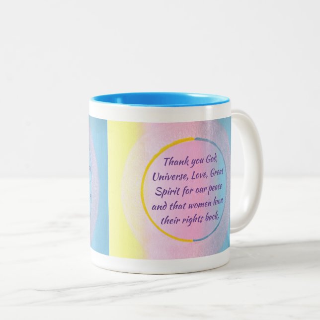 Thank you prayer for peace and women's rights mugs (Front Right)
