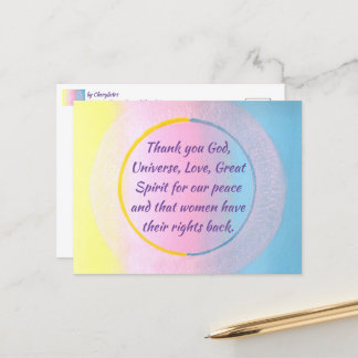 Thank you prayer for peace and women's rights postcard