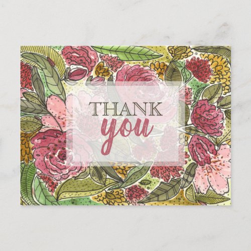 Thank You Pretty Pink Floral Watercolor Postcard