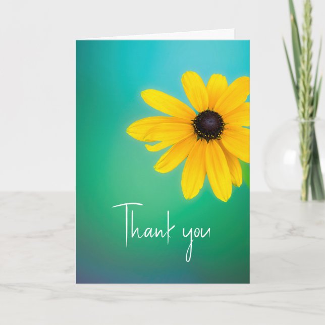 Thank You Pretty Yellow Flower On Turquoise (Front)