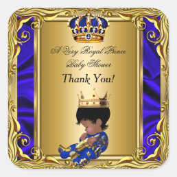 Thank You Prince Royal Blue Baby Shower Regal Gold Square Sticker