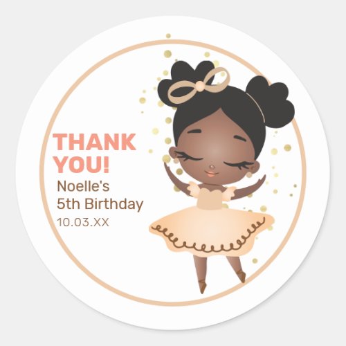 Thank You Princess Ballerina wBow Birthday Classic Round Sticker