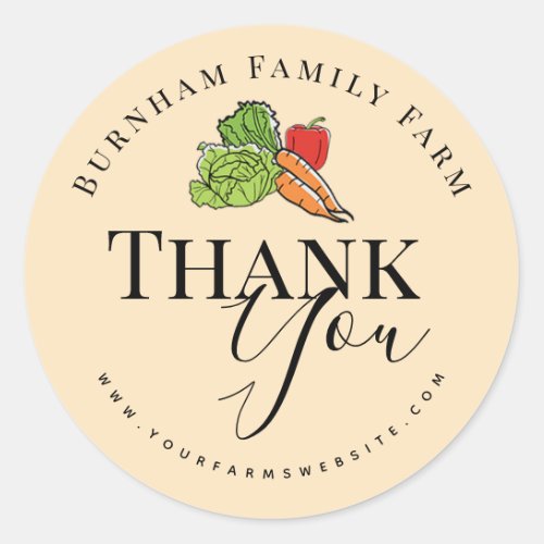 Thank You  Produce Vegetable Farm Classic Round Sticker