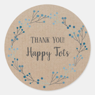 Thank you Product Vintage Floral Wreath Craft Blue Classic Round Sticker