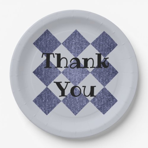 Thank You Professional Blue Diamond Pattern Mosaic Paper Plates