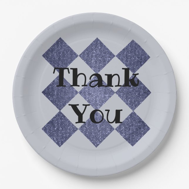 Thank You Professional Blue Diamond Pattern Mosaic Paper Plates (Front)