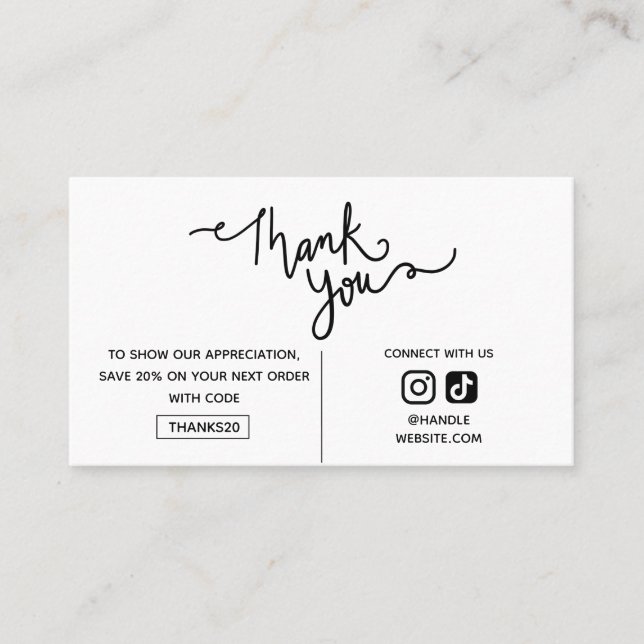 Thank You Promo Code 2025 Social Media Your Logo Business Card (Front)