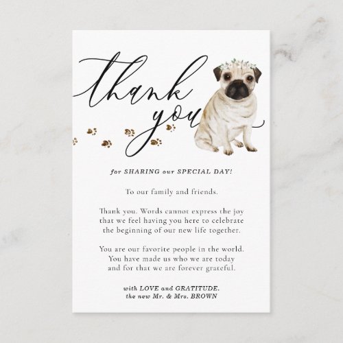 Thank You Pug puppy dog Wedding Enclosure Card