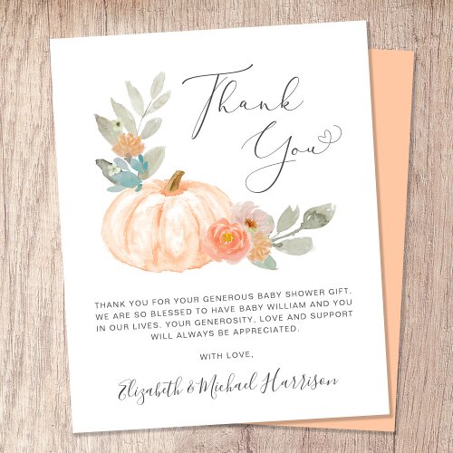 Thank You Pumpkin Watercolor Baby Shower Card