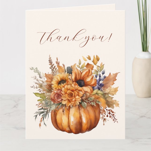 Thank You- Pumpkin with Flowers- Card (Front)