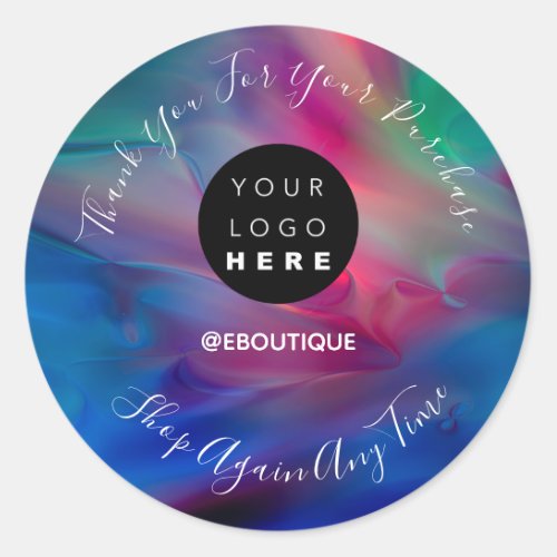 Thank You Purchase Boutique Logo Holograph Blue Classic Round Sticker