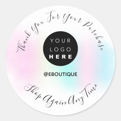 Thank You Purchase Boutique Logo Pink Pastel White Classic Round Sticker