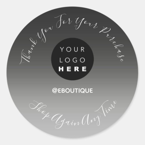 Thank You Purchase Boutique Online Logo Black Gray Classic Round Sticker