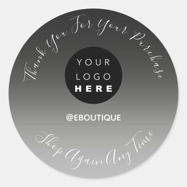 Thank You Purchase Boutique Online Logo Black Gray Classic Round Sticker (Front)