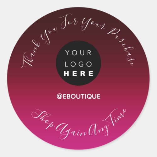Thank You Purchase Boutique Online Logo Burgundy  Classic Round Sticker