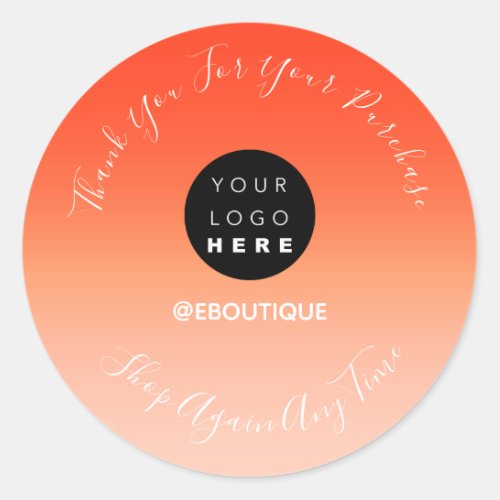 Thank You Purchase Boutique Online Logo Coral Classic Round Sticker