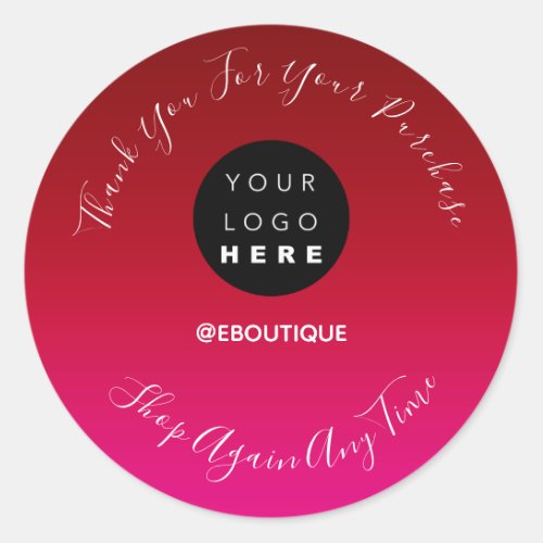 Thank You Purchase Boutique Online Logo Red Bordo Classic Round Sticker