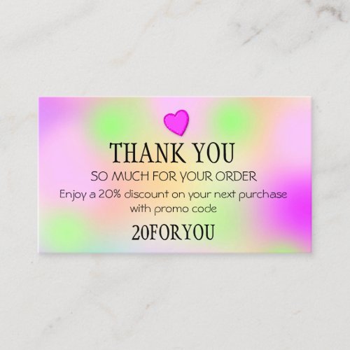 Thank You PURCHASE Discount Code Holograph Heart Business Card