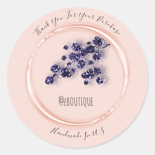 Thank You Purchase Rose Blue Navy Floral Classic Round Sticker