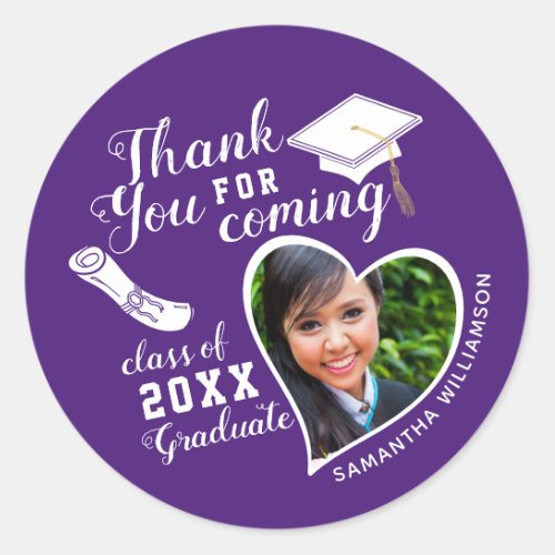 Thank You Purple and White Class 2023 Graduation Classic Round Sticker