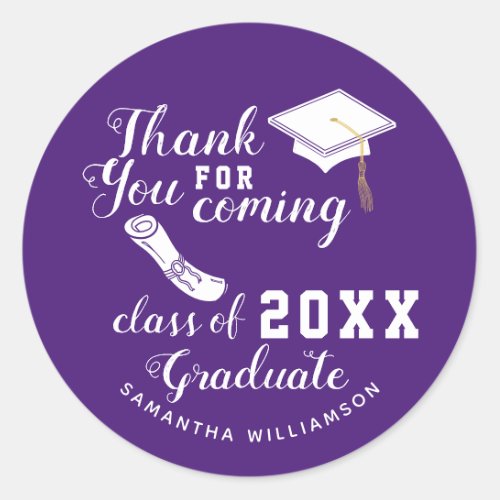 Thank You Purple and White Class of 2023 Graduate Classic Round Sticker