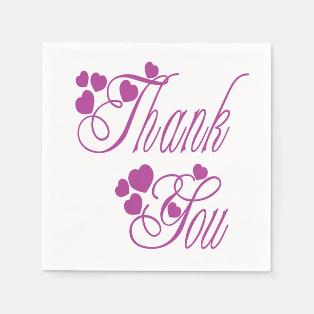 Thank You Purple And White Hearts - Wedding Party Napkins (Front)