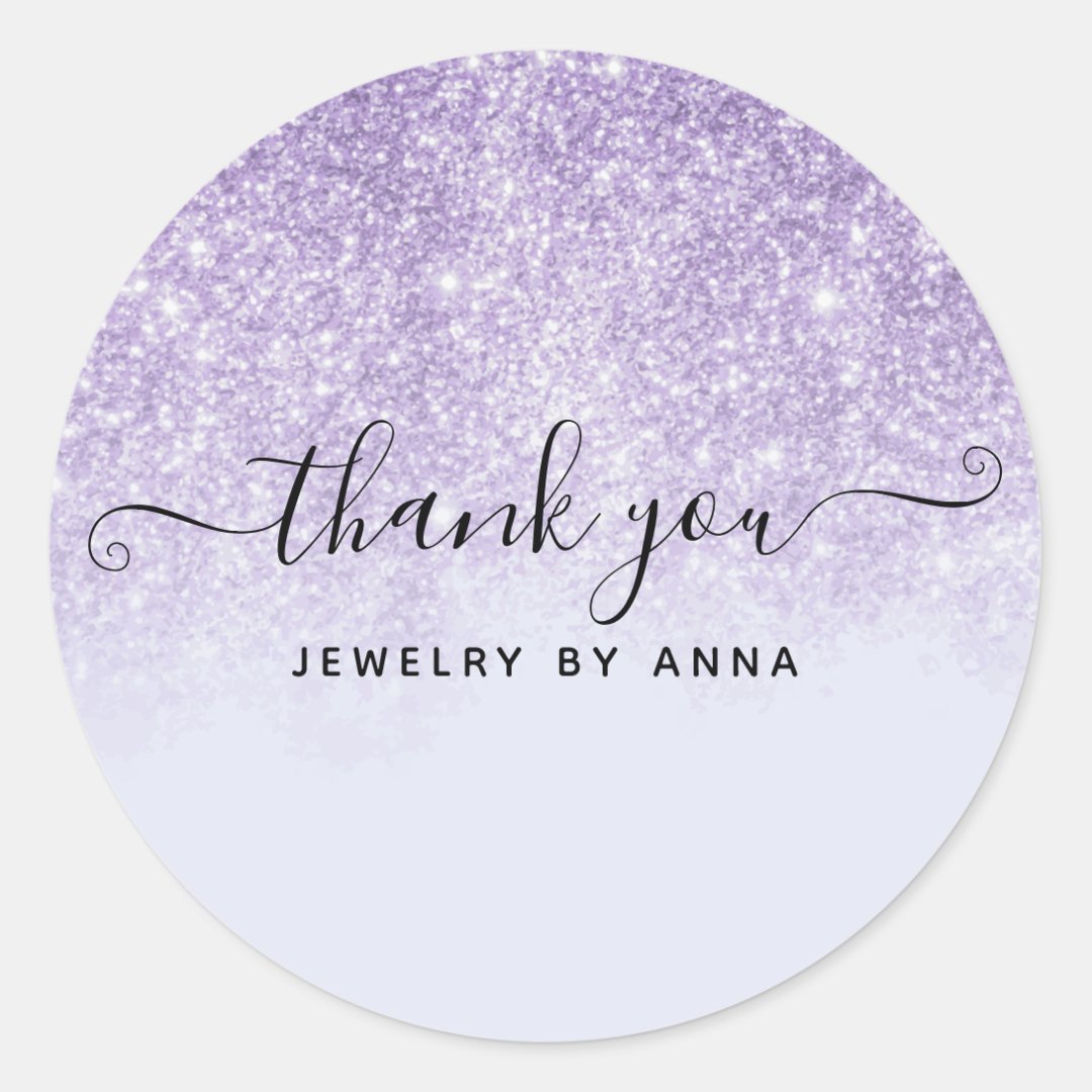 Thank You Purple Glitter Classic Round Sticker | Zazzle