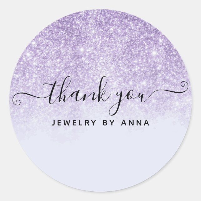Thank You Purple Glitter Classic Round Sticker (Front)