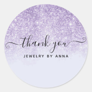 Thank You Purple Glitter Classic Round Sticker