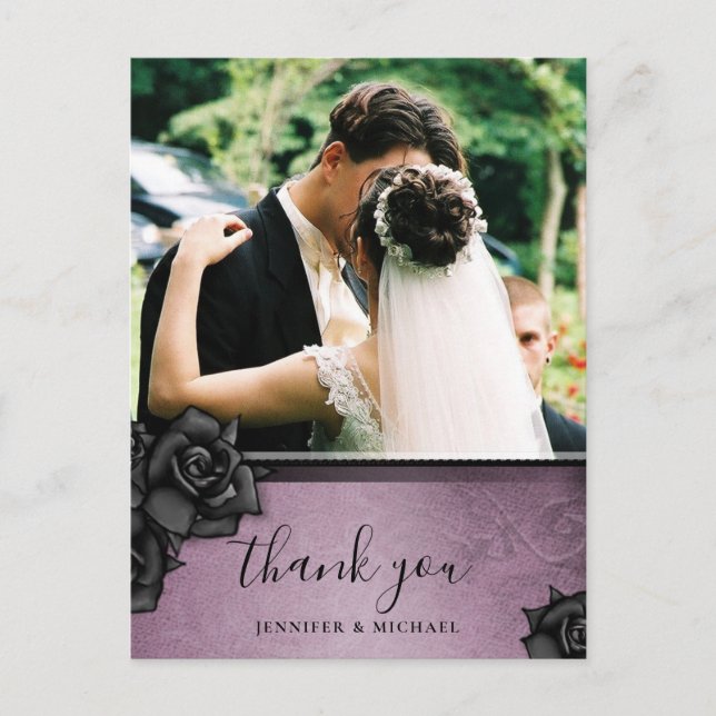Thank You Purple Gothic Halloween Wedding Postcard (Front)