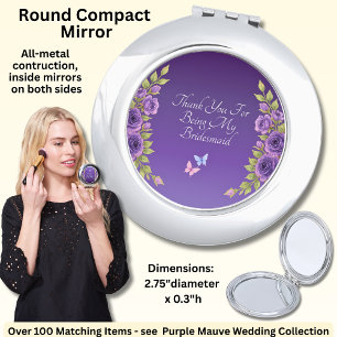 Thank You - Purple Mauve Flowers & White Wedding Compact Mirror