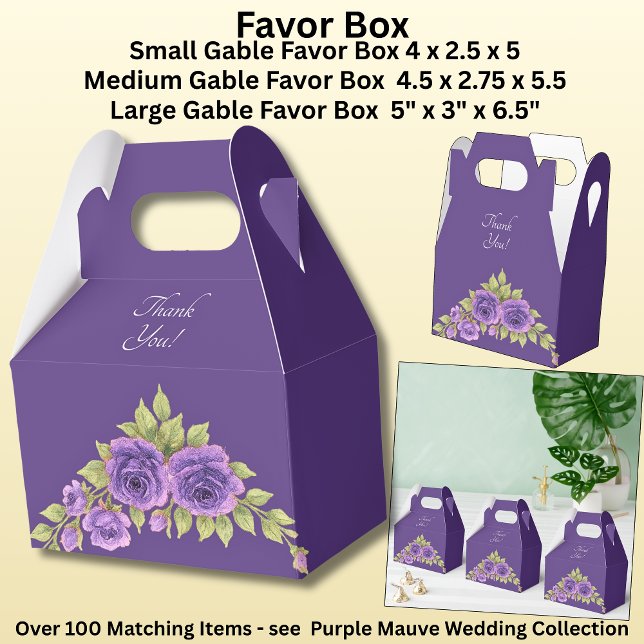 Thank You, Purple Mauve Flowers & White Wedding  Favor Boxes (Creator Uploaded)