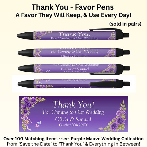 Thank You, Purple Mauve Flowers & White Wedding 