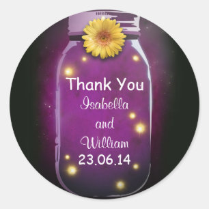 thank you purple rustic whimsical mason jar classic round sticker