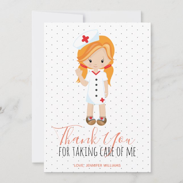 Thank You Purple Script Polka dot Ginger Nurse (Front)