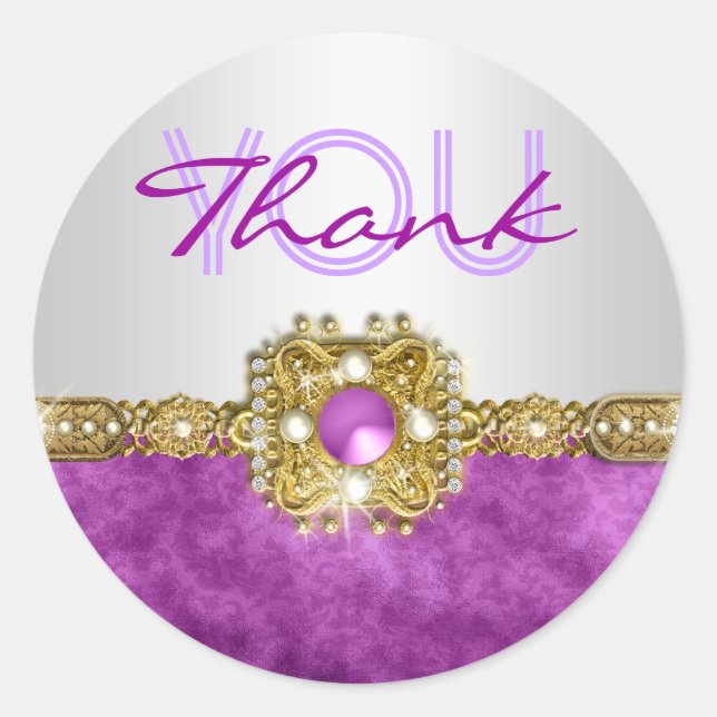 Thank you purple silver hollywood classic round sticker (Front)