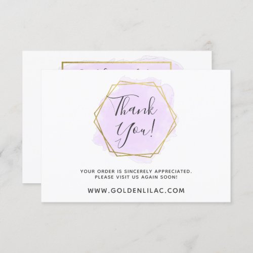 Thank You Purple Watercolor  Modern Gold Card