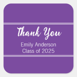 Thank You Purple White Class of 2025 Graduation Square Sticker