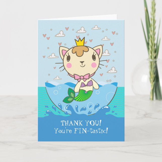 Thank You Purrmaid Mercat Merkitten Splashing Card (Front)