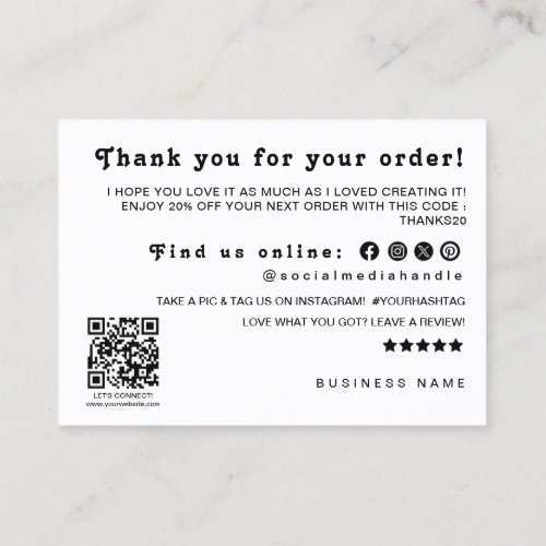 Thank You Qr Code Logo Discount Leave A Review Business Card